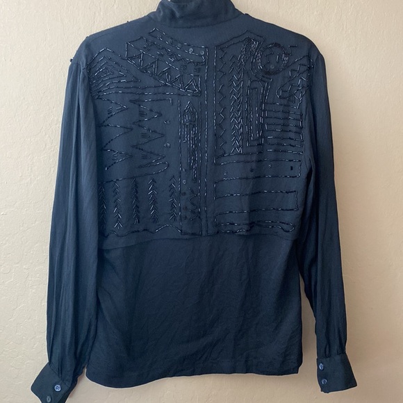 100%silk women’s long sleeve button down beaded black  size 8 - Picture 10 of 17